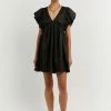 DISSH Boutiques BONNIE FRILL BLACK LINEN MINI DRESS CLOTHING