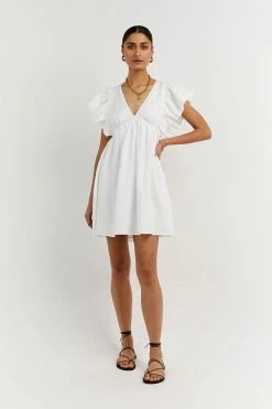 Deals ๐ DISSH Boutiques BONNIE FRILL WHITE LINEN MINI ๐ DRESS CLOTHING ๐ 9 DISSH Boutiques BONNIE FRILL WHITE LINEN MINI DRESS CLOTHING