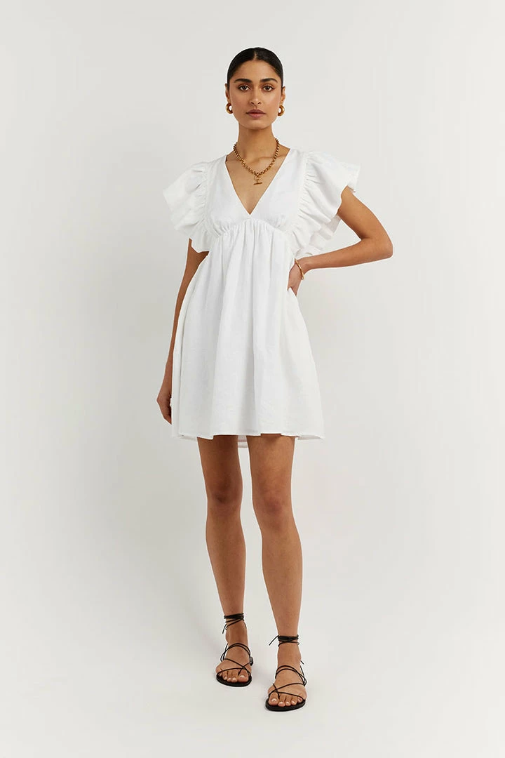 Deals ๐ DISSH Boutiques BONNIE FRILL WHITE LINEN MINI ๐ DRESS CLOTHING ๐ 3 DISSH Boutiques BONNIE FRILL WHITE LINEN MINI DRESS CLOTHING