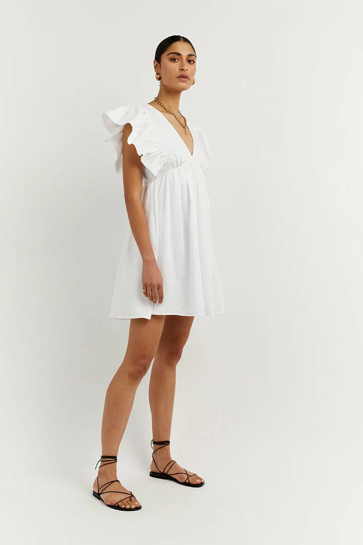 Deals ๐ DISSH Boutiques BONNIE FRILL WHITE LINEN MINI ๐ DRESS CLOTHING ๐ 4 DISSH Boutiques BONNIE FRILL WHITE LINEN MINI DRESS CLOTHING