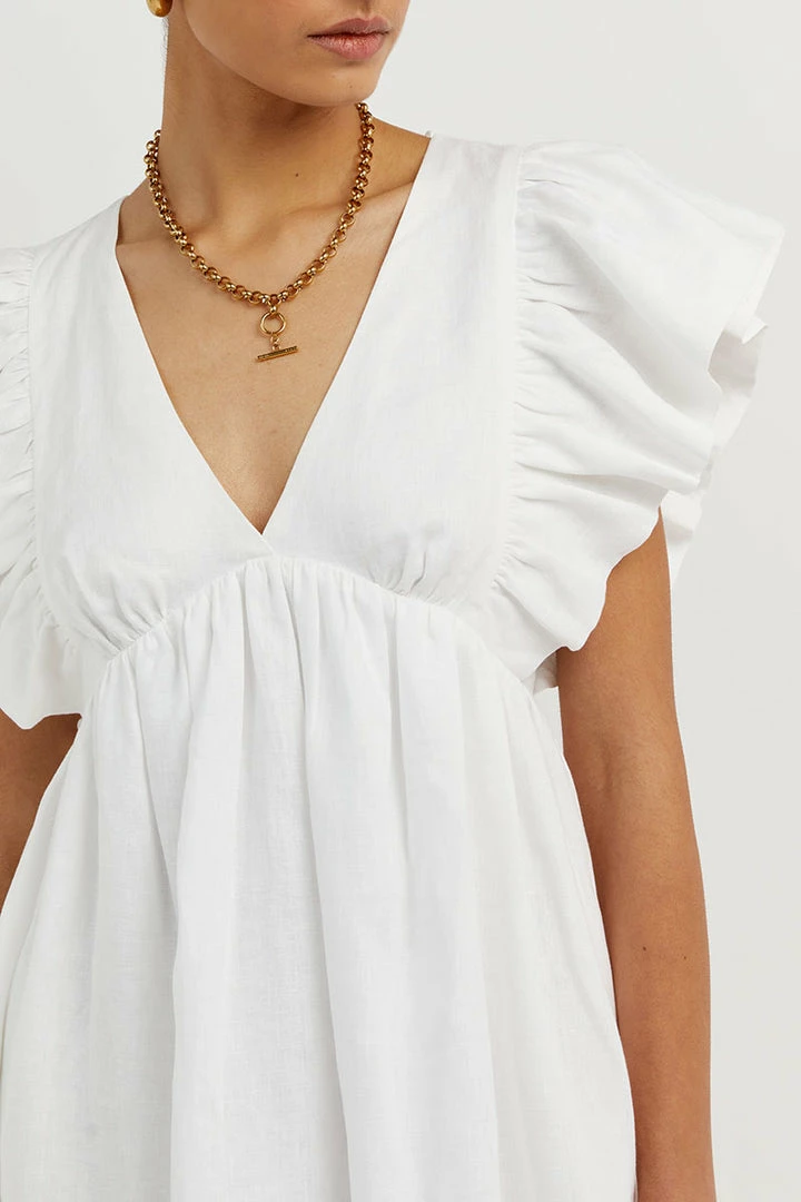 Deals ๐ DISSH Boutiques BONNIE FRILL WHITE LINEN MINI ๐ DRESS CLOTHING ๐ 6 DISSH Boutiques BONNIE FRILL WHITE LINEN MINI DRESS CLOTHING