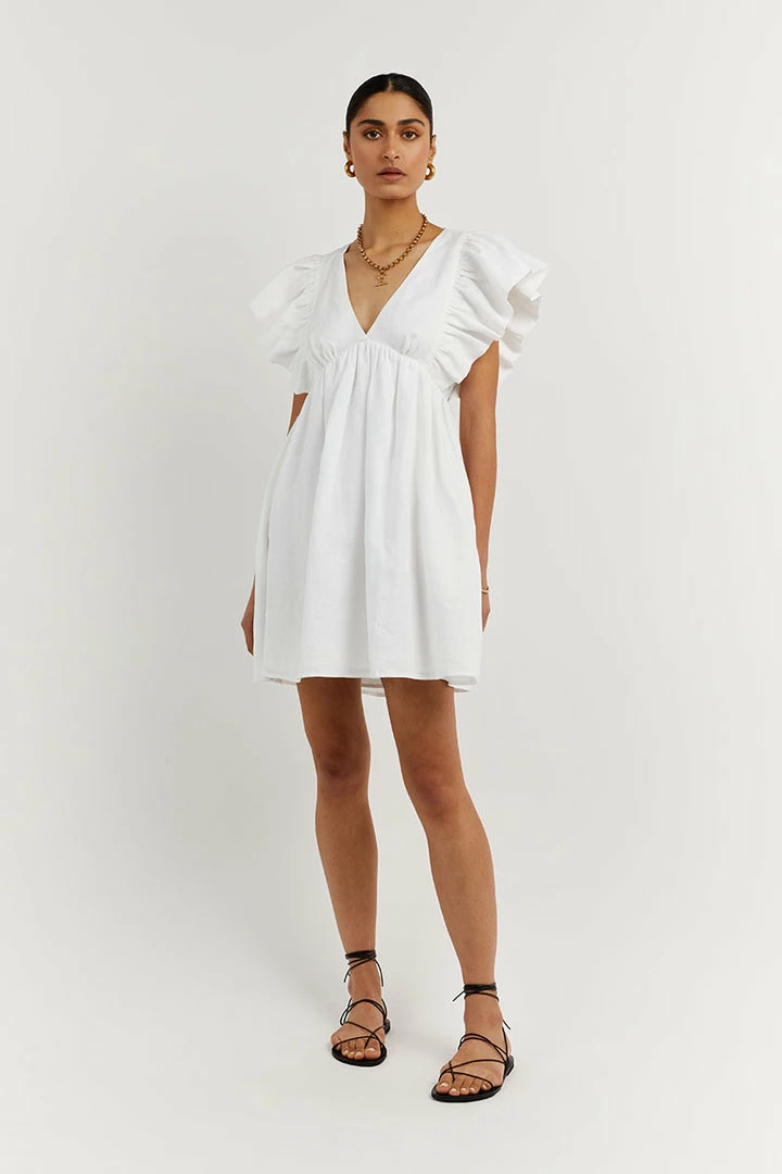 Deals ๐ DISSH Boutiques BONNIE FRILL WHITE LINEN MINI ๐ DRESS CLOTHING ๐ 2 DISSH Boutiques BONNIE FRILL WHITE LINEN MINI DRESS CLOTHING
