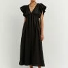 DISSH Boutiques CLOTHING BONNIE BLACK FRILL MIDI DRESS