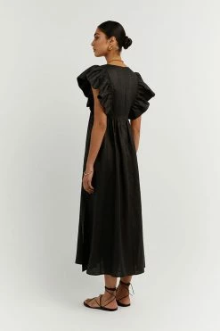 DISSH Boutiques CLOTHING BONNIE BLACK FRILL MIDI DRESS