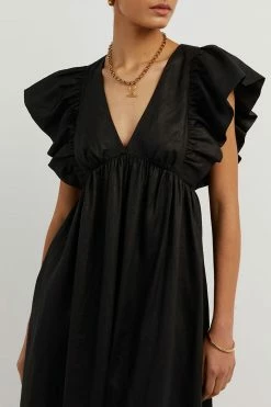 DISSH Boutiques CLOTHING BONNIE BLACK FRILL MIDI DRESS