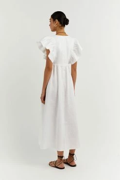 DISSH Boutiques BONNIE WHITE FRILLED MIDI DRESS CLOTHING