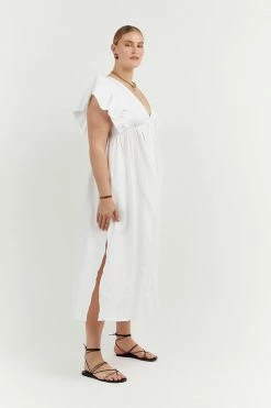 DISSH Boutiques BONNIE WHITE FRILLED MIDI DRESS CLOTHING