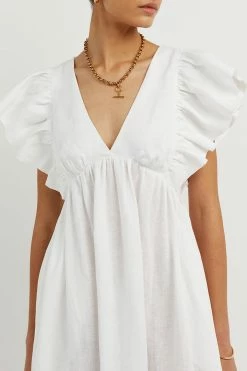 DISSH Boutiques BONNIE WHITE FRILLED MIDI DRESS CLOTHING