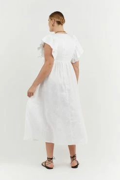 DISSH Boutiques BONNIE WHITE FRILLED MIDI DRESS CLOTHING