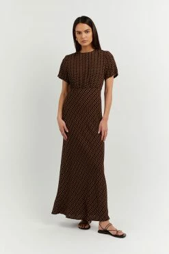 DISSH Boutiques FAME BLACK CHOC GEO MIDI DRESS