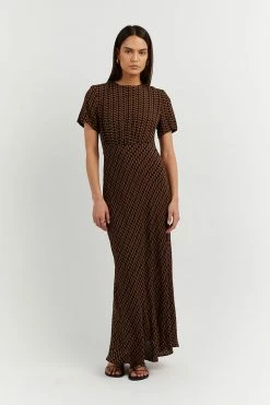 DISSH Boutiques FAME BLACK CHOC GEO MIDI DRESS