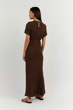 DISSH Boutiques FAME BLACK CHOC GEO MIDI DRESS