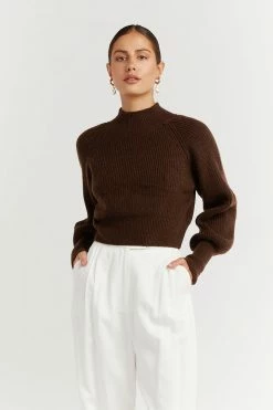 DISSH Boutiques AIDA CHOCOLATE CROPPED KNIT JUMPER