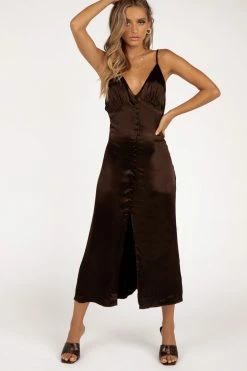 DISSH Boutiques CHARLIE CHOCOLATE SATIN MIDI DRESS