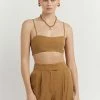 DISSH Boutiques KARLA CAMEL LINEN BLEND CROP
