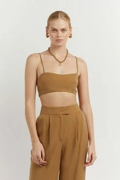 DISSH Boutiques KARLA CAMEL LINEN BLEND CROP