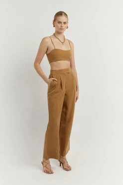 DISSH Boutiques KARLA CAMEL LINEN BLEND CROP