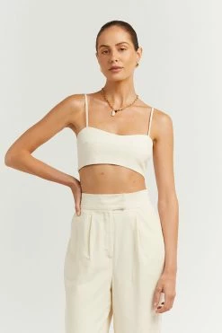 DISSH Boutiques KARLA OFF WHITE LINEN BLEND CROP CLOTHING
