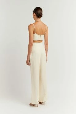 DISSH Boutiques KARLA OFF WHITE LINEN BLEND CROP CLOTHING