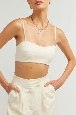 DISSH Boutiques KARLA OFF WHITE LINEN BLEND CROP CLOTHING