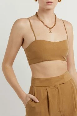 DISSH Boutiques CLOTHING KARLA CAMEL LINEN BLEND PANT