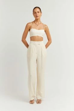 DISSH Boutiques CLOTHING KARLA OFF WHITE LINEN BLEND PANT