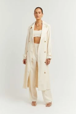 DISSH Boutiques THE BUMP FRIENDLY EDIT FALLON OFF WHITE LINEN BLEND TRENCH