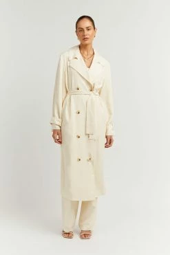 DISSH Boutiques THE BUMP FRIENDLY EDIT FALLON OFF WHITE LINEN BLEND TRENCH