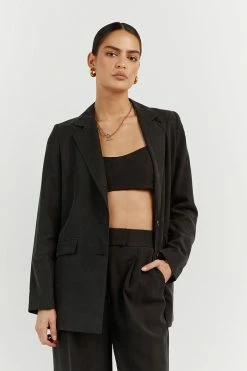 DISSH Boutiques CLOTHING KARLA BLACK LINEN BLEND BLAZER