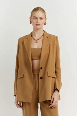 DISSH Boutiques KARLA CAMEL LINEN BLEND BLAZER CLOTHING