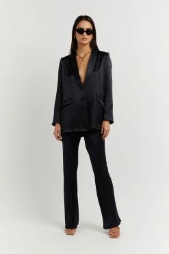 DISSH Boutiques KIAH NAVY SATIN BLAZER CLOTHING
