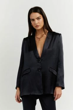 DISSH Boutiques KIAH NAVY SATIN BLAZER CLOTHING