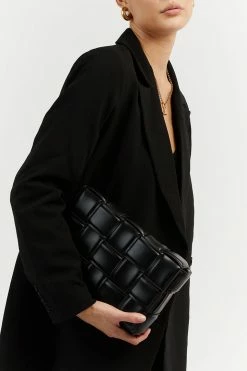 DISSH Boutiques ACCESSORIES CORA BLACK FAUX LEATHER WOVEN BAG