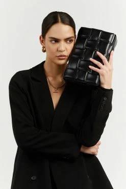 DISSH Boutiques ACCESSORIES CORA BLACK FAUX LEATHER WOVEN BAG