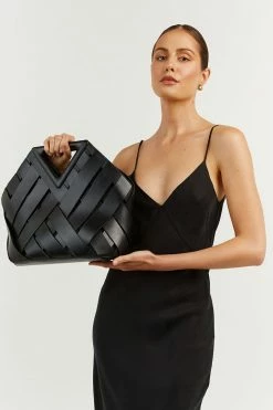 DISSH Boutiques ACCESSORIES MAYA BLACK WOVEN POUCH BAG