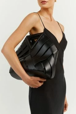 DISSH Boutiques ACCESSORIES MAYA BLACK WOVEN POUCH BAG