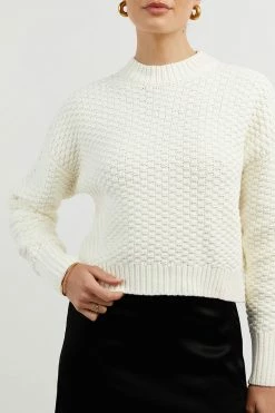 DISSH Boutiques SWEATERS EMBER WHITE HONEYCOMB KNIT JUMPER
