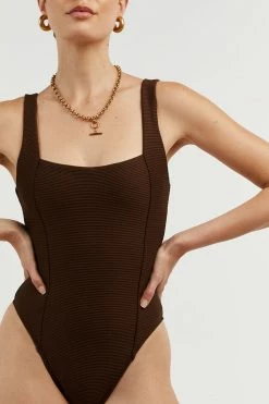 DISSH Boutiques AMAYA CHOC SQUARE NECK ONE PIECE CLOTHING