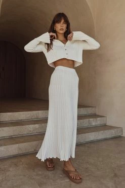 DISSH Boutiques OLLIE OFF WHITE RIB KNIT MIDI SKIRT CLOTHING
