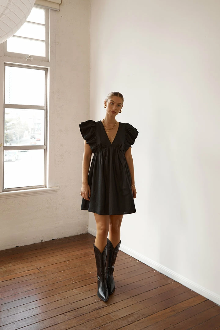 Best Sale ๐ DISSH Boutiques BONNIE FRILL BLACK LINEN MINI ๐ DRESS CLOTHING ๐ฏ 2 DISSH Boutiques BONNIE FRILL BLACK LINEN MINI DRESS CLOTHING