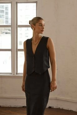 DISSH Boutiques BANKS BLACK LINEN VEST CLOTHING