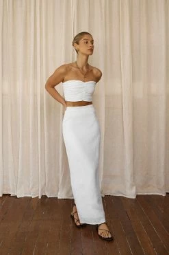 DISSH Boutiques CLOTHING ROBERTS WHITE LINEN MIDI SKIRT
