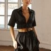 DISSH Boutiques MONTY BLACK LINEN CROPPED SHIRT CLOTHING