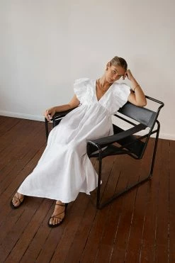 DISSH Boutiques BONNIE WHITE FRILLED MIDI DRESS CLOTHING