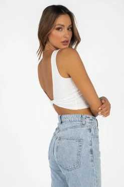 DISSH Boutiques TOPS CIARA TWISTED WHITE KNIT TOP