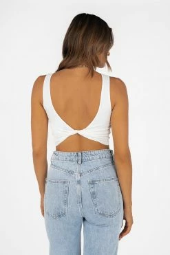 DISSH Boutiques TOPS CIARA TWISTED WHITE KNIT TOP