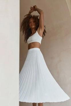 DISSH Boutiques OLLIE OFF WHITE RIB KNIT MIDI SKIRT CLOTHING