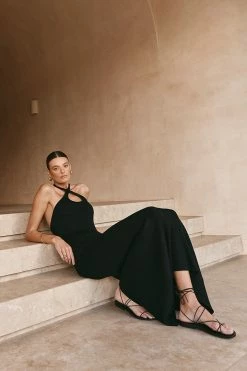 DISSH Boutiques CLOTHING TONI BLACK HALTER MIDI DRESS