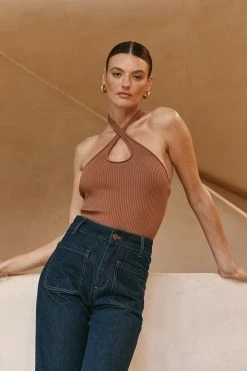 DISSH Boutiques TONI MOCHA HALTER KNIT TANK SUNMOTION RUNWAY