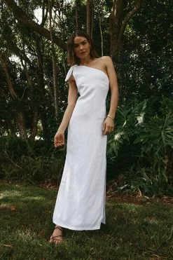 DISSH Boutiques CLOTHING MACCA WHITE LINEN MIDI DRESS